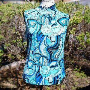 Sere Nade Blue Green Sleeveless Mock Neck Top